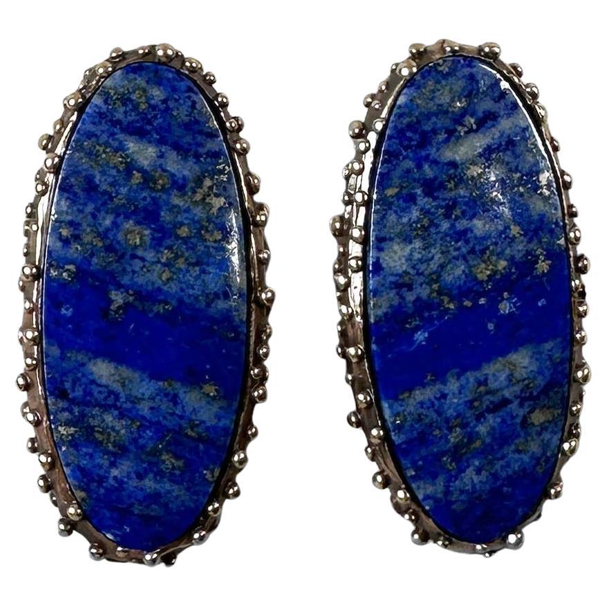 Granuli Lapis Oval Earrings in Bronze by Lo Studiolo Genève For Sale