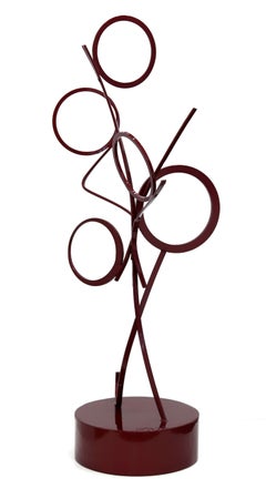 5 Floating Circles - Large Geometric Red Steel Sculpture