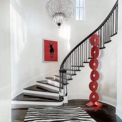 7 Folded Circles - Large Red Steel Tall Geometric Indoor Outdoor Sculpture