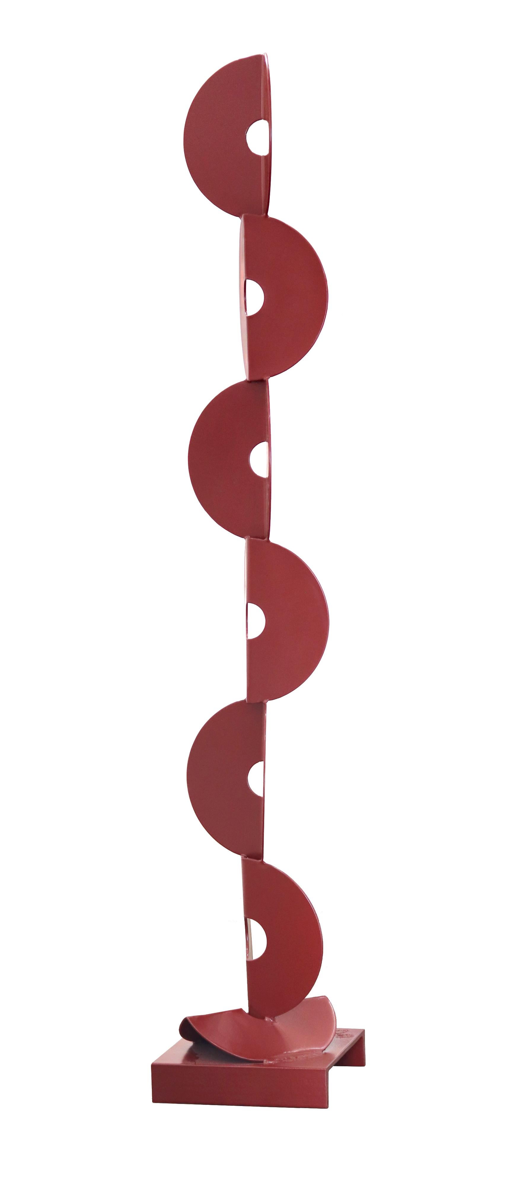 7 Foldes Circles - Large Red Steel Tall Geometric Indoor Outdoor Sculpture en vente 1