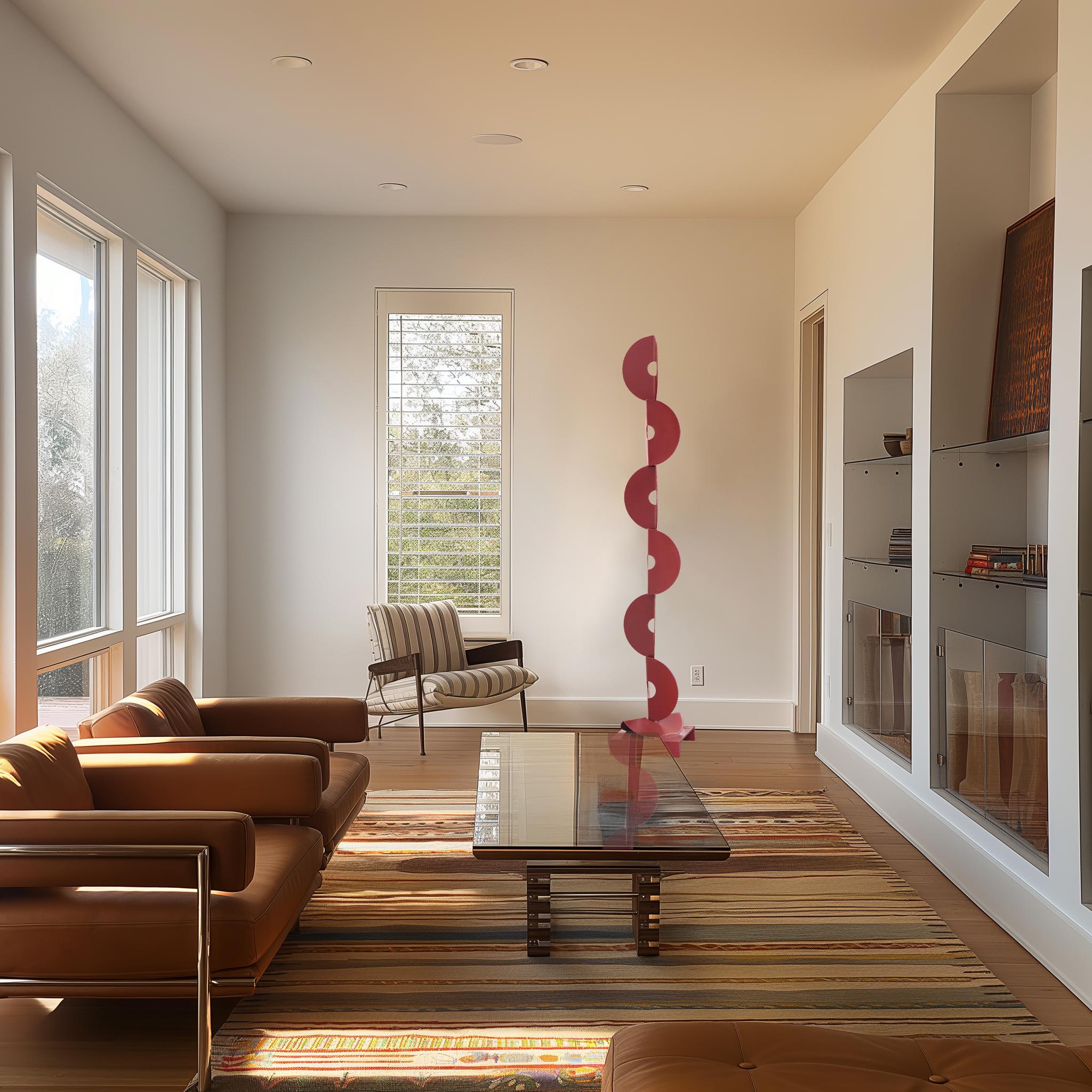 7 Foldes Circles - Large Red Steel Tall Geometric Indoor Outdoor Sculpture en vente 3