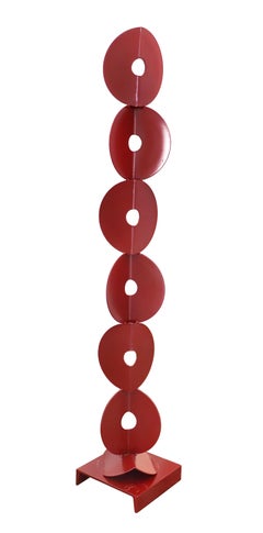 7 Folded Circles - Large Red Steel Tall Geometric Indoor Outdoor Sculpture