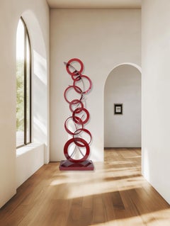 Cloudstack - Large Oversized Red Contemporary Geometric Metal Steel Sculpture