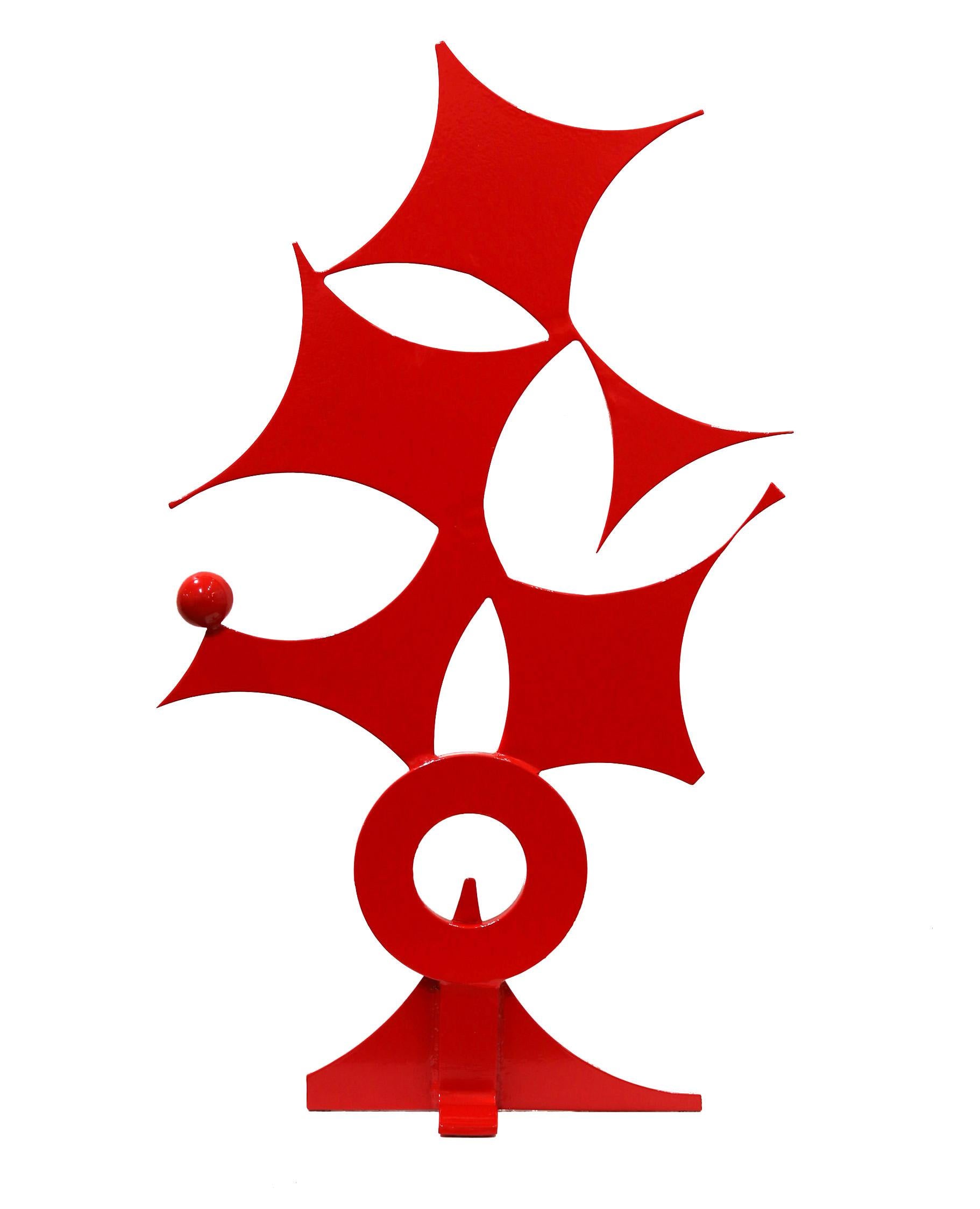 Kleiner roter Kugel - Abstrakte Original Moderne verspielte geometrische Stahlskulptur
