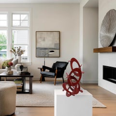Raspberry 2 - Red Abstract Circles Contemporary Metal Free Standing Sculpture