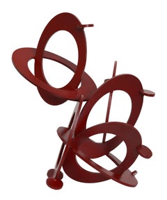 Raspberry 2 - Red Abstract Circles Contemporary Metal Free Standing Sculpture