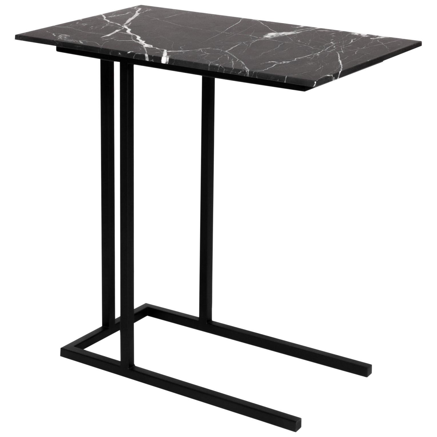 Grapa steel and black marble staple Side Table