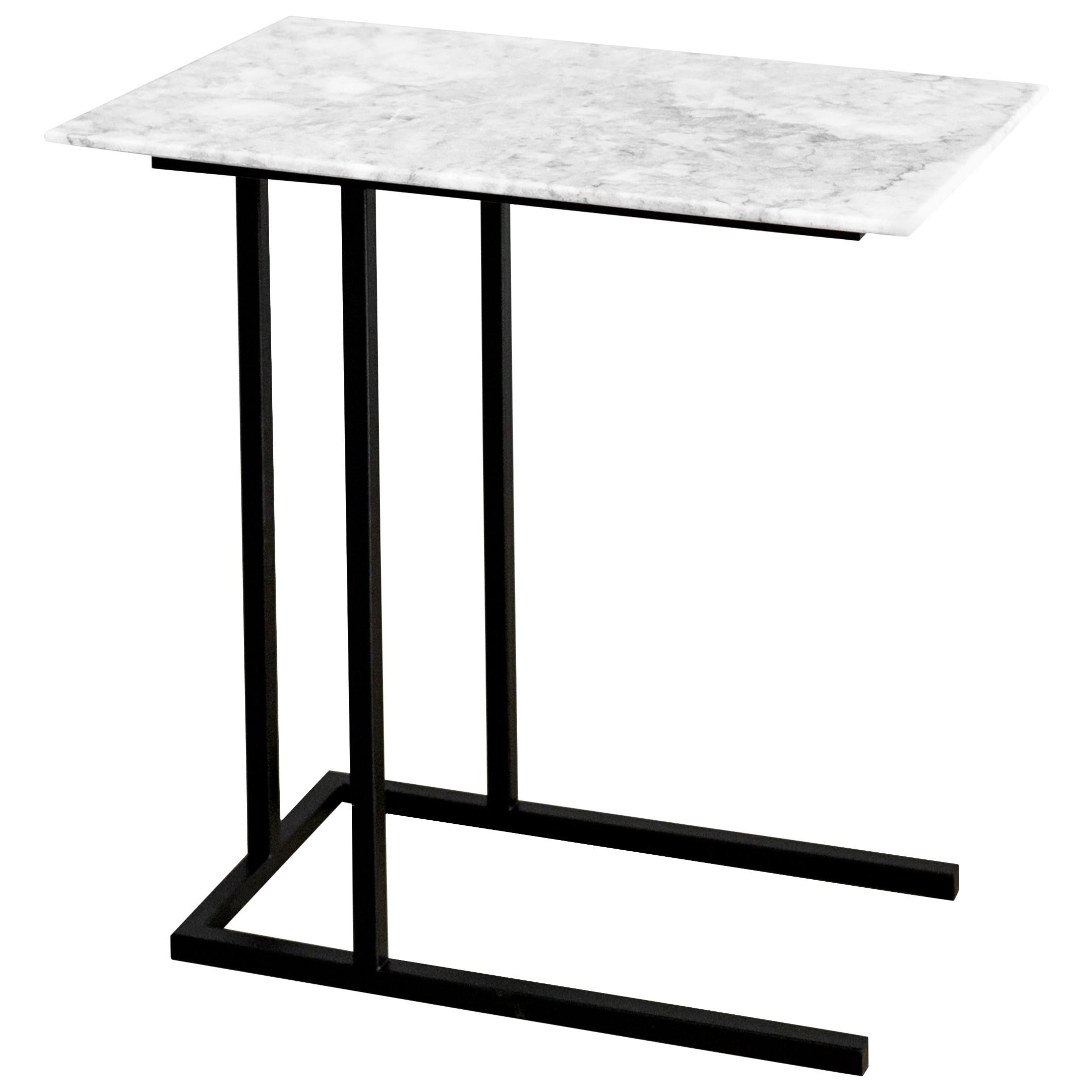 Grapa Steel and White Marble Staple Side Table For Sale