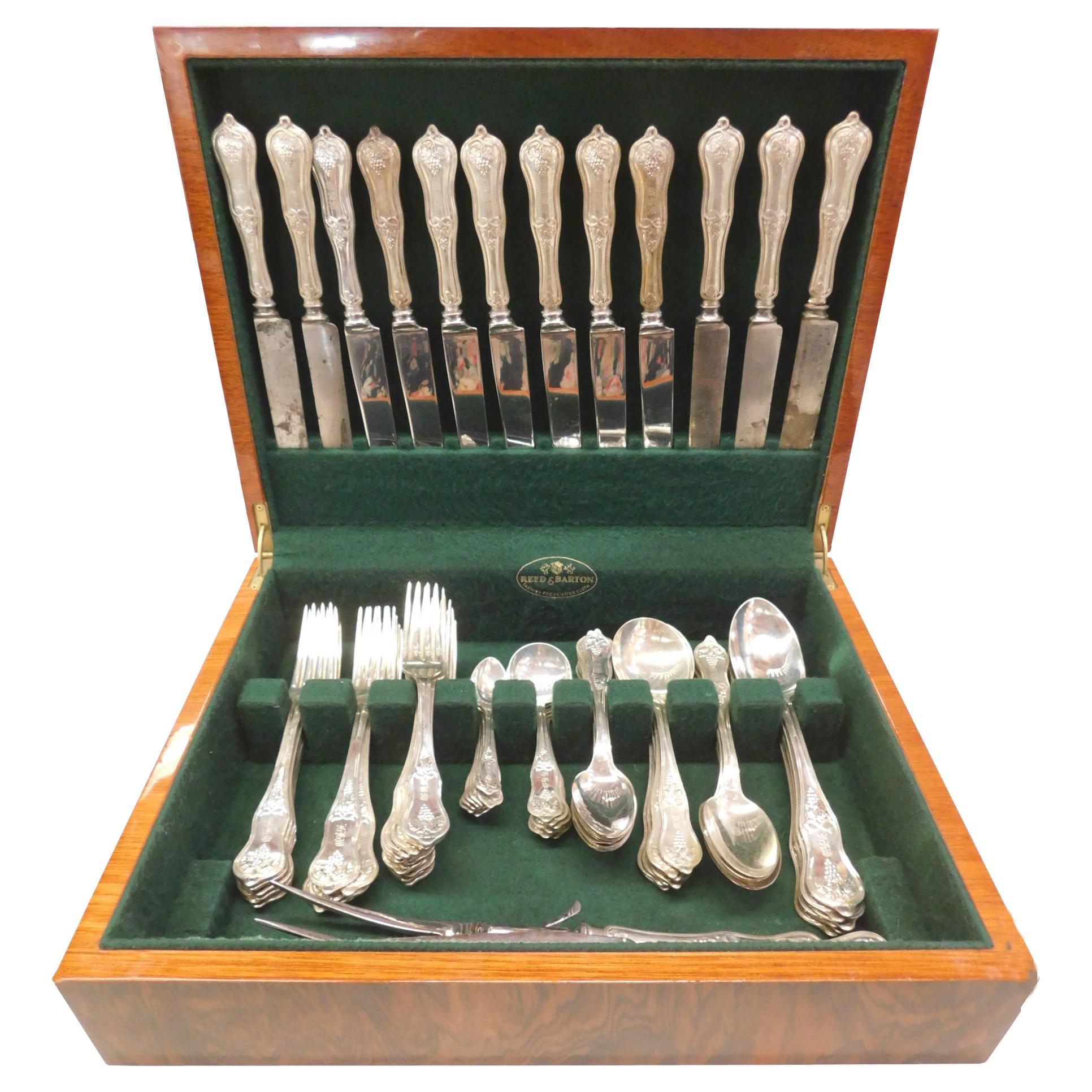 Grape by Whiting Sterling Silver Flatware Set Service 84 Pieces Early