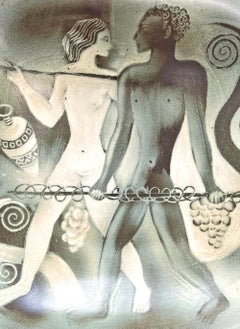 "Grape Carriers, " Striking and Unique Art Deco Bowl w/ Wine Motif by Nylund