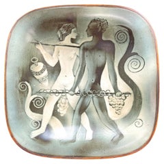 "Grape Carriers," Striking and Unique Art Deco Bowl w/ Wine Motif by Nylund