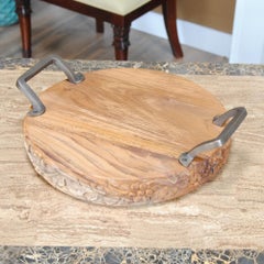 Grape Carved Teak Serving Platter with Handles