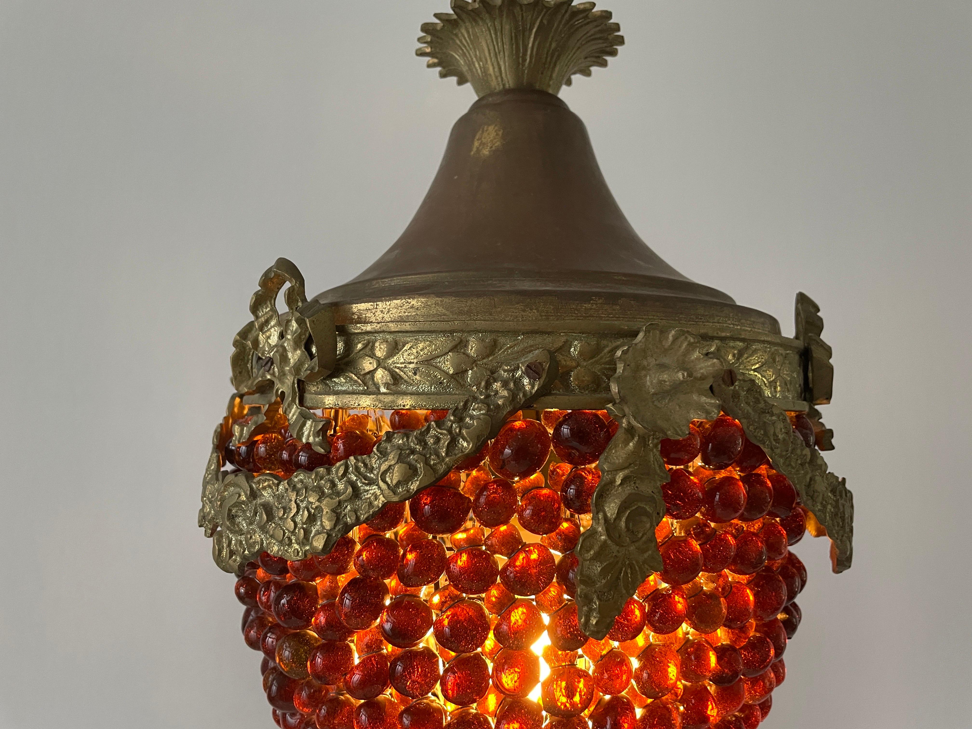 Lampada da soffitto in ottone e vetro Grape Design, anni '70, Germania in vendita 3