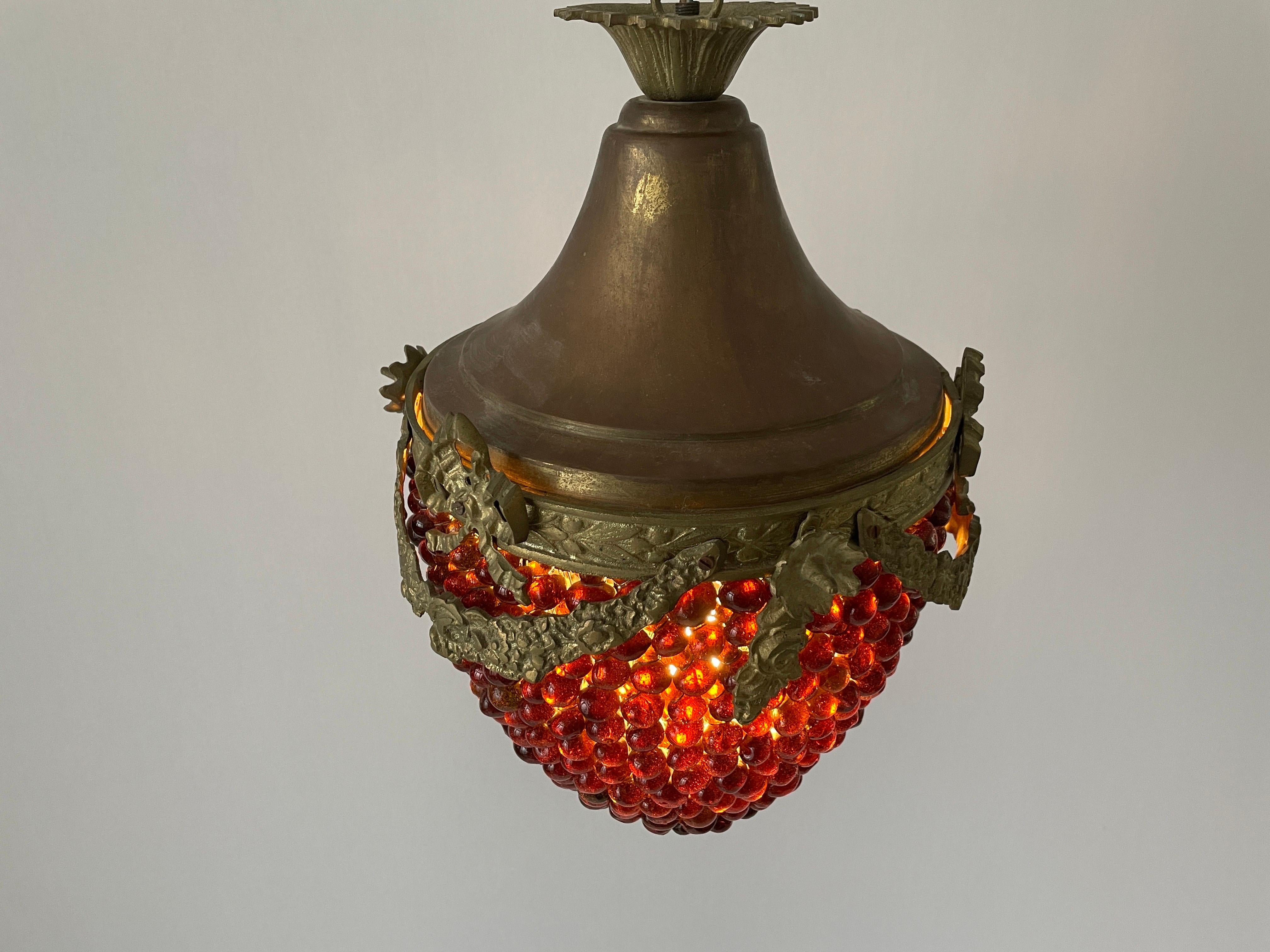 Ottone Lampada da soffitto in ottone e vetro Grape Design, anni '70, Germania in vendita