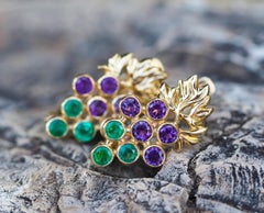 Grape Earrings with emeralds and amethysts