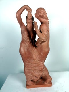 Grape Eaters Terracotta Sculpture of Two Woman, 1960s by Sculptist Humenyánszky
