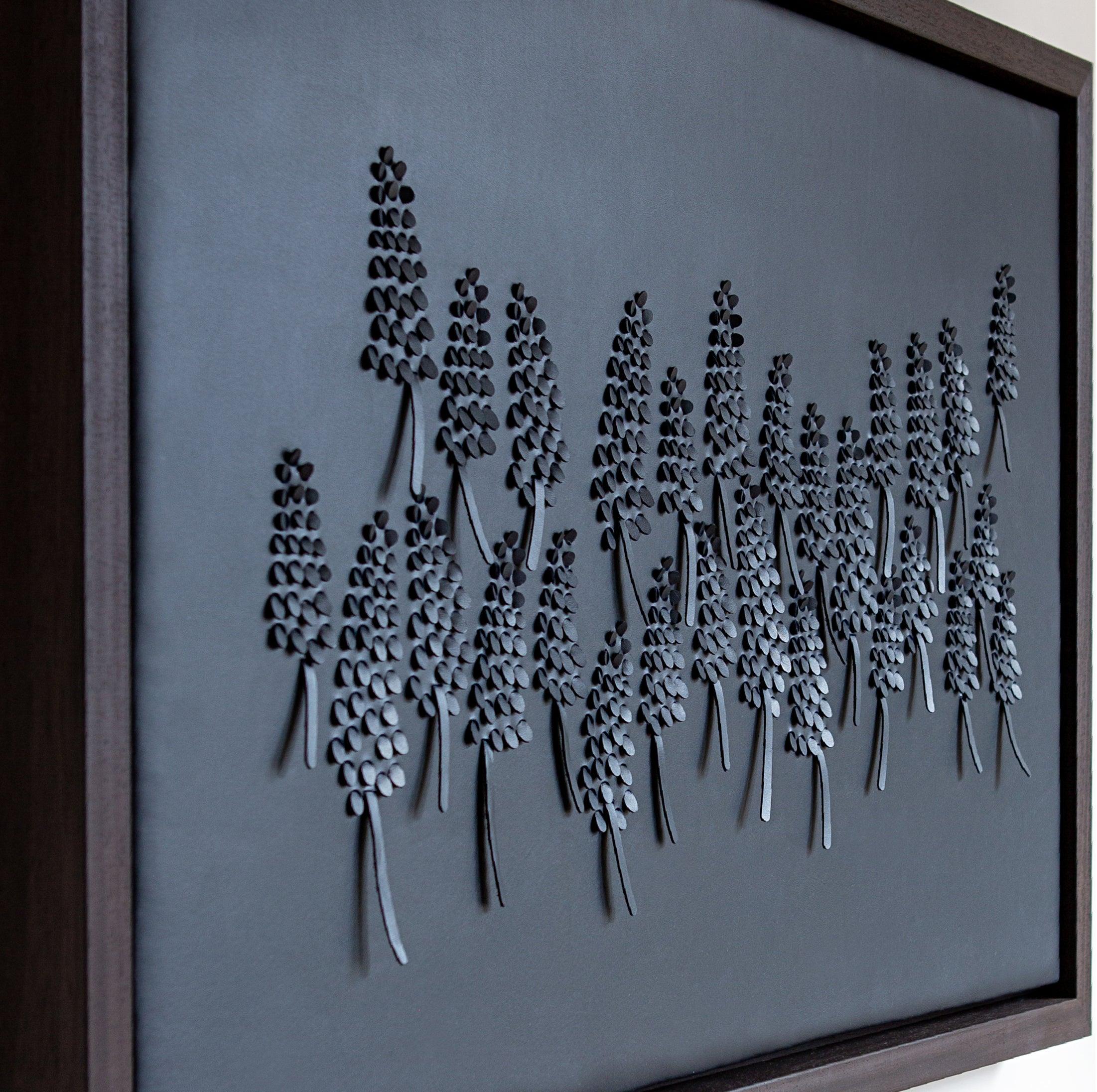 Hand-Crafted Grape Hyacinth: a Piece of 3D Sculptural Blue Leather Wall Art