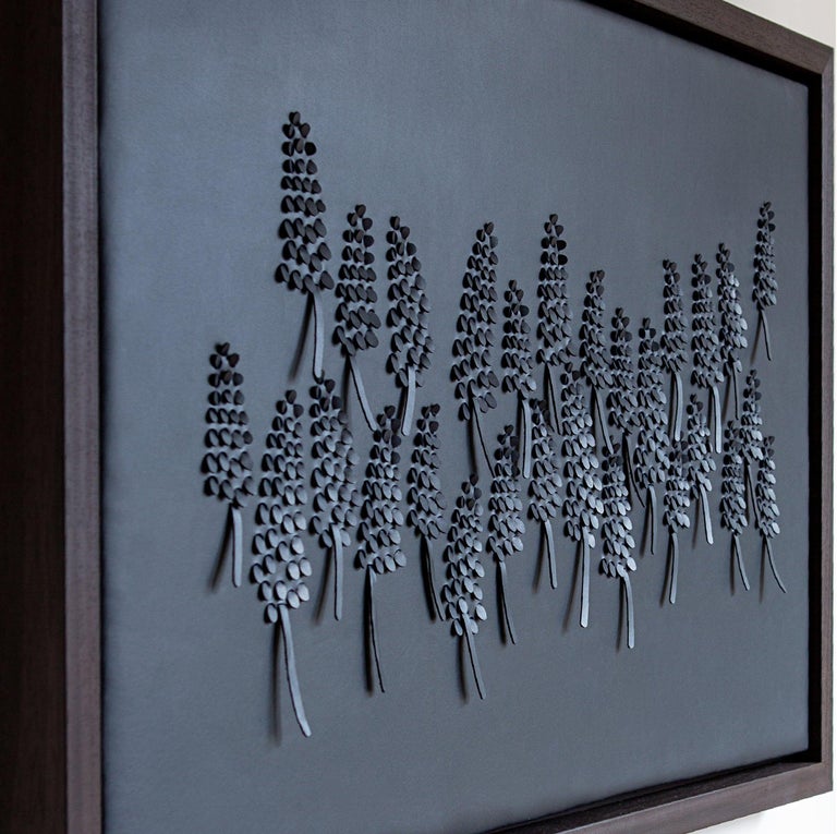 Hand-Crafted Grape Hyacinth: a Piece of 3D Sculptural Blue Leather Wall Art For Sale