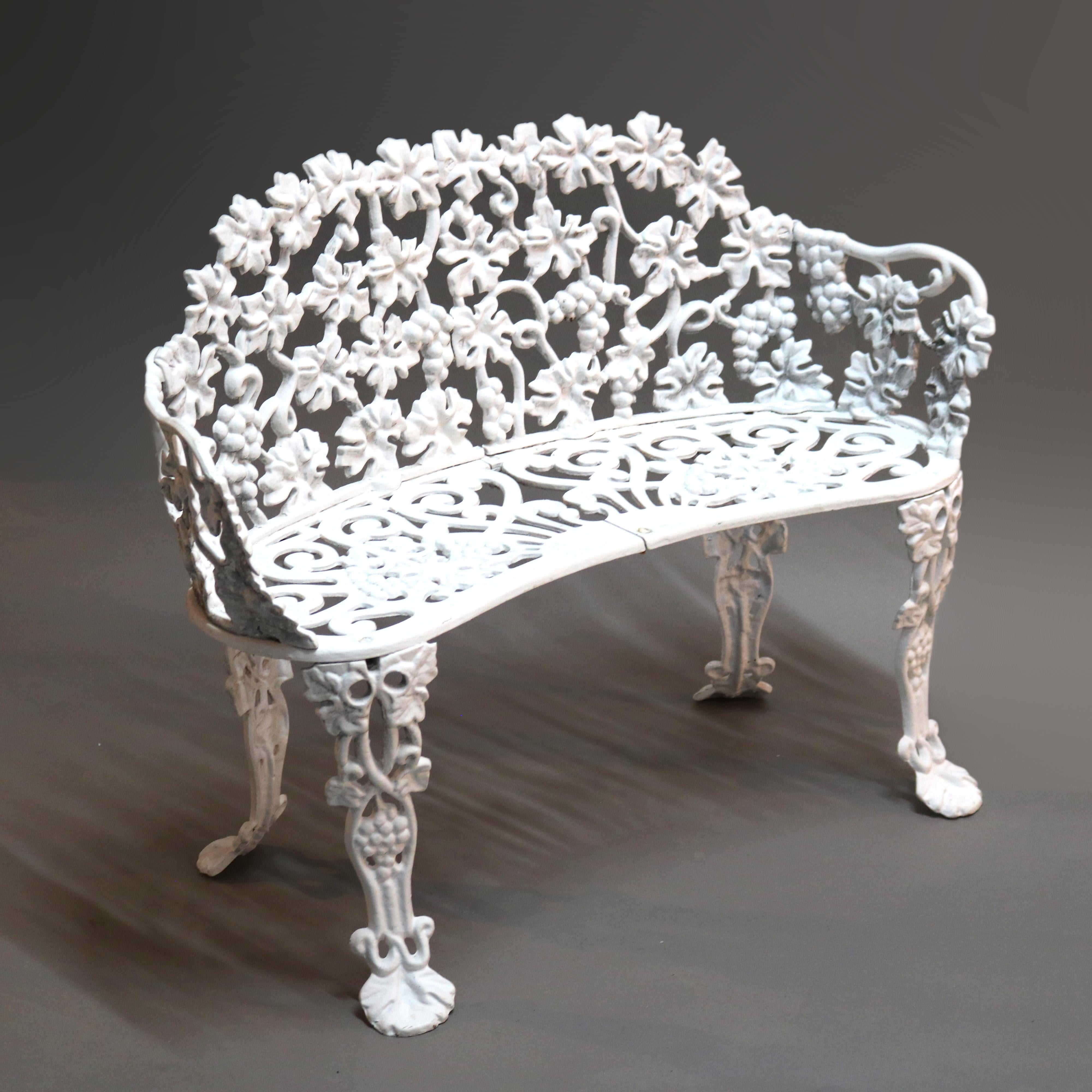 A cast metal garden bench offers grape and leaf form, painted white, 20th century

Measures - 29.5''H x 38.25''W x 19.25''D

Catalogue Note: Ask about DISCOUNTED DELIVERY RATES available to most regions within 1,500 miles of New York.