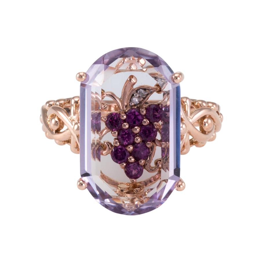 Grape Leaf Diamond Ruby Amethyst Ring 14k Rose Gold Estate Fine Jewelry