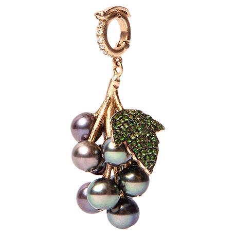 Grape Pendant with Pearls and Tsavorites For Sale