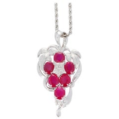 Grape-Style 7.45 Carat 6 Oval Ruby Pendant Necklace with Diamonds