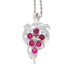 Grape-Style 7.45 Carat 6 Oval Ruby Pendant Necklace with Diamonds
