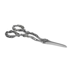 'Grape & Vine' Antique Sterling Silver Pair of Grape Shears 1850 Francis Higgins