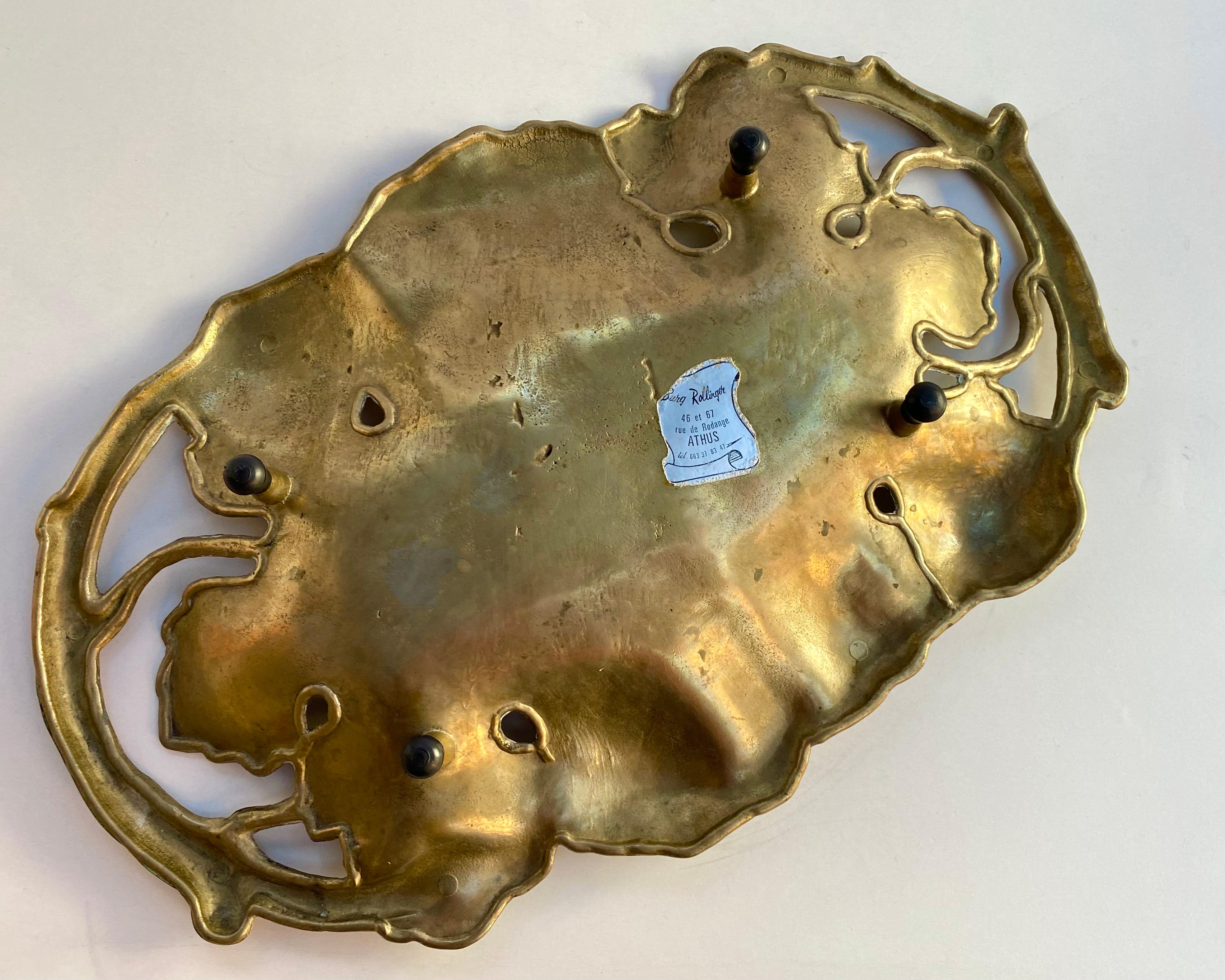 Grape Vine Card Tray Vintage Brass Leaf Dish Made in Belgium In Excellent Condition For Sale In Bastogne, BE