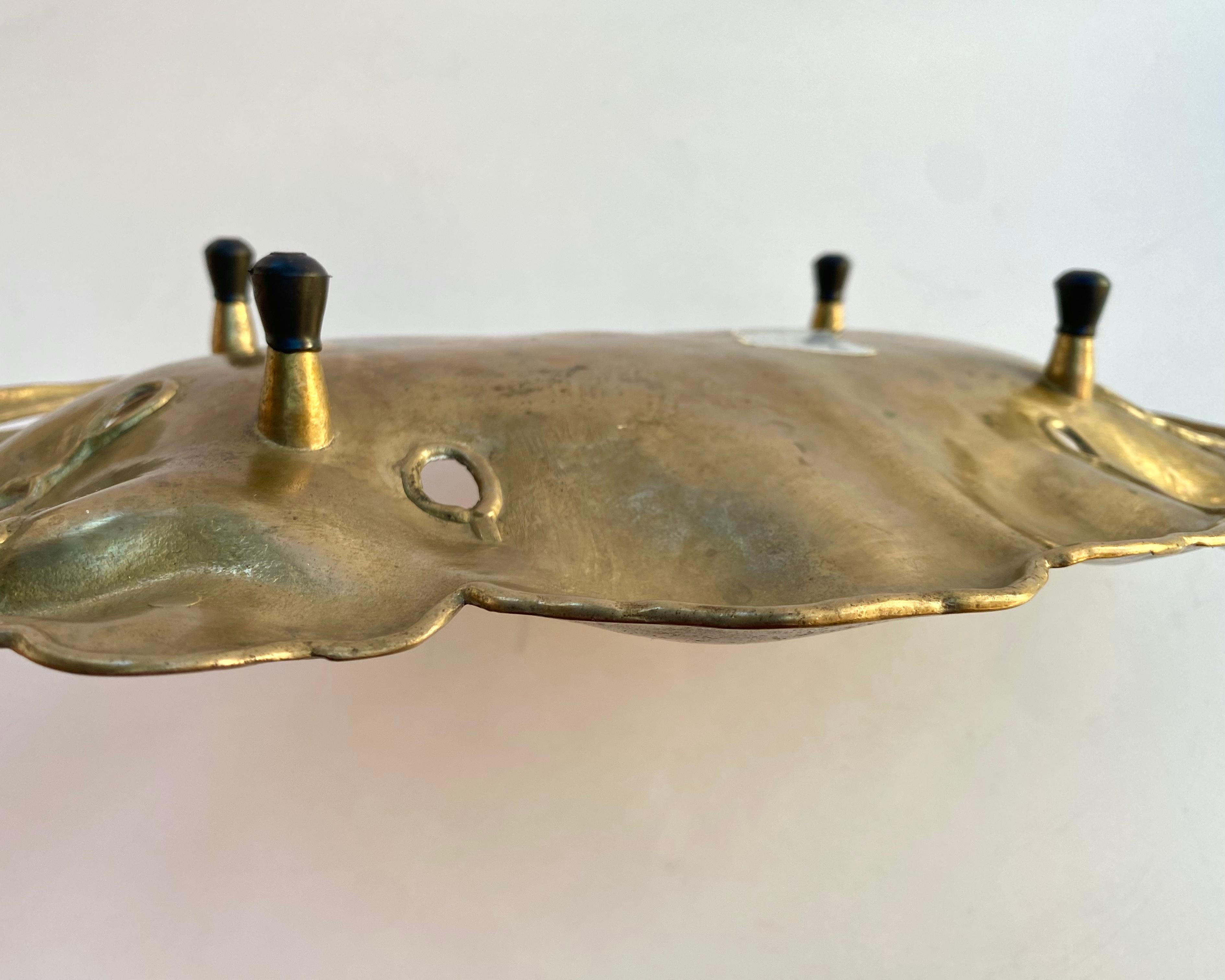 20th Century Grape Vine Card Tray Vintage Brass Leaf Dish Made in Belgium For Sale