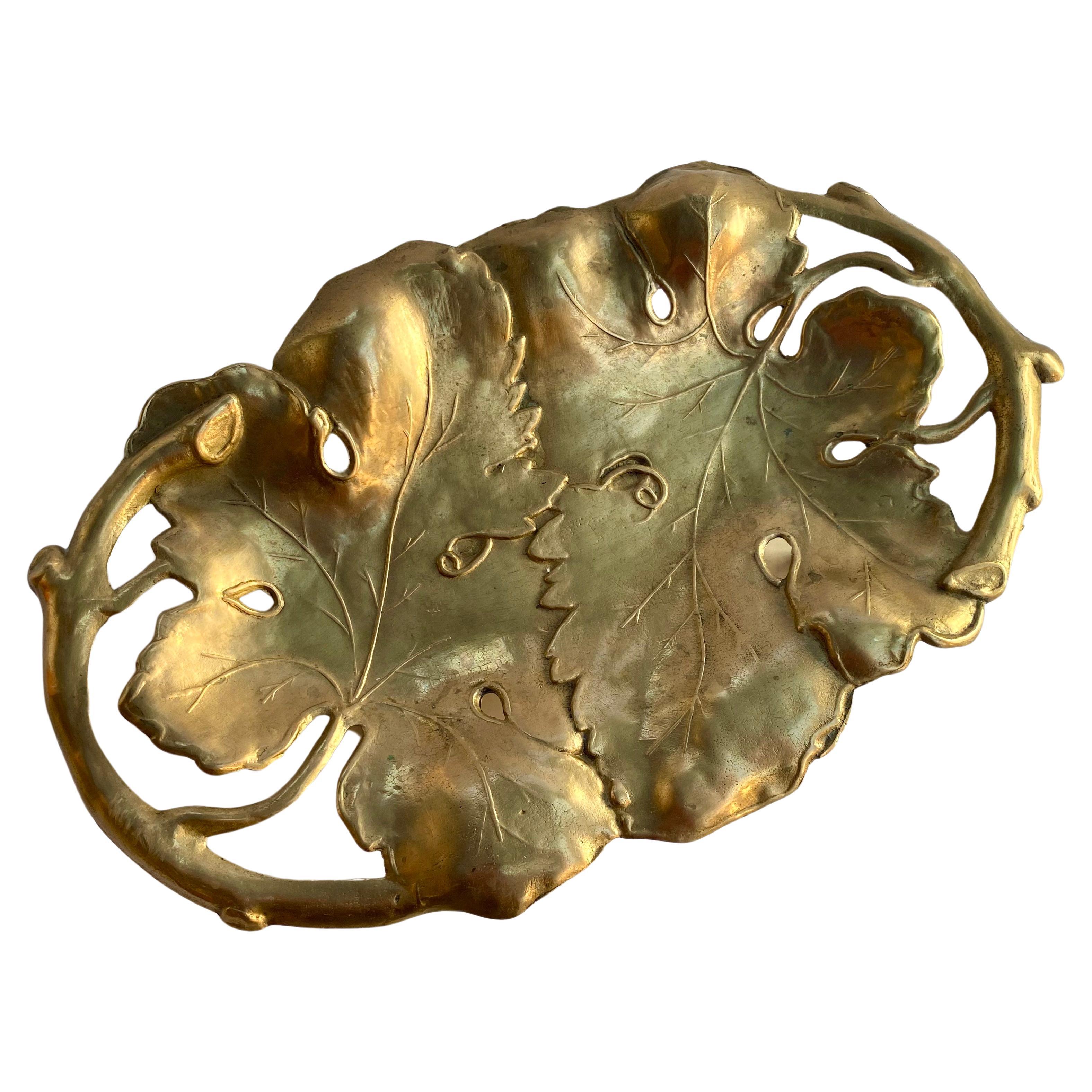 Grape Vine Card Tray Vintage Brass Leaf Dish Made in Belgium For Sale