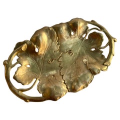 Grape Vine Card Tray Vintage Brass Leaf Dish Made in Belgium