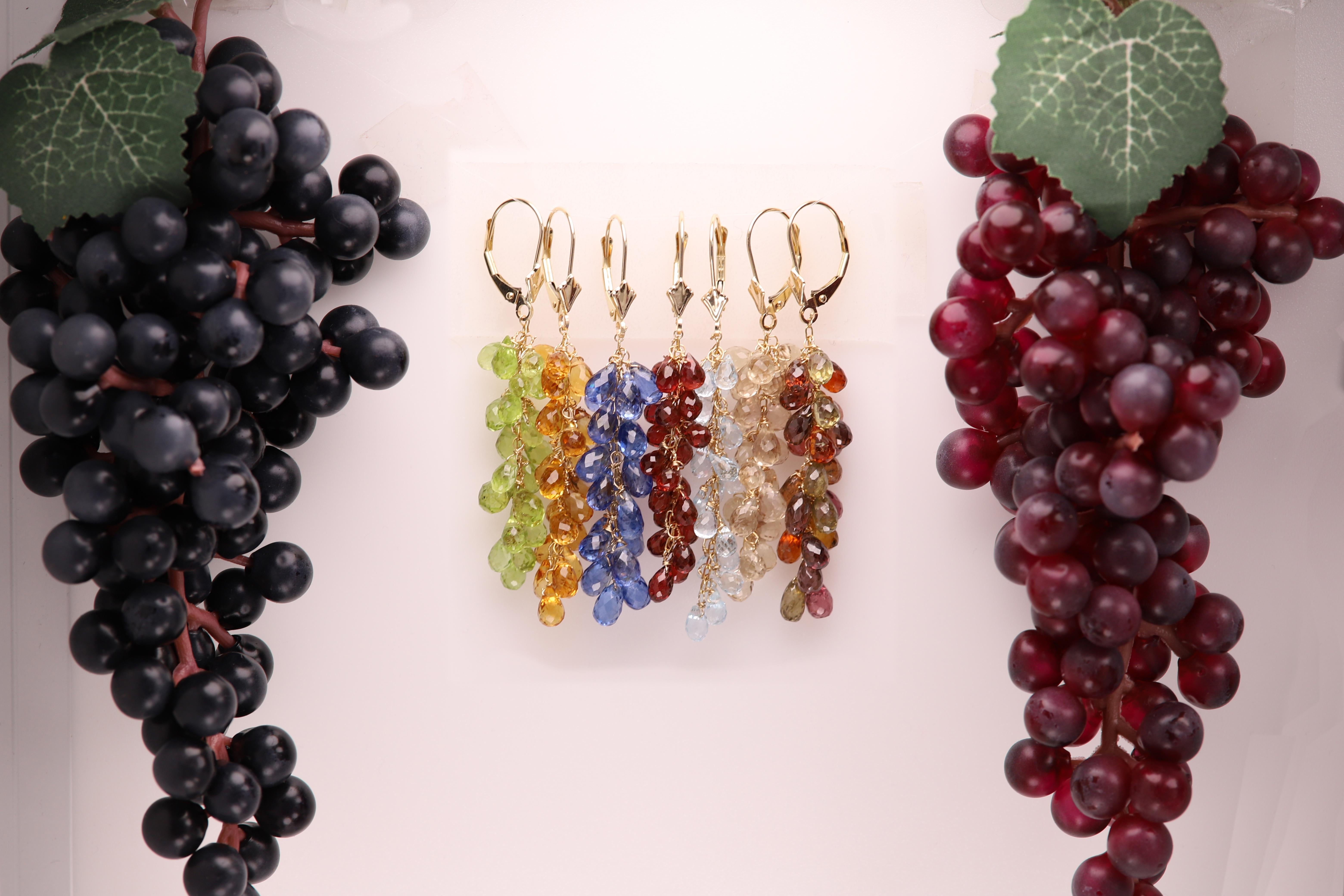 Briolette Cut Grape Vine Dangle Earrings Rhodolite Gemstone 14 Karat Gold & Gold Filled wire For Sale