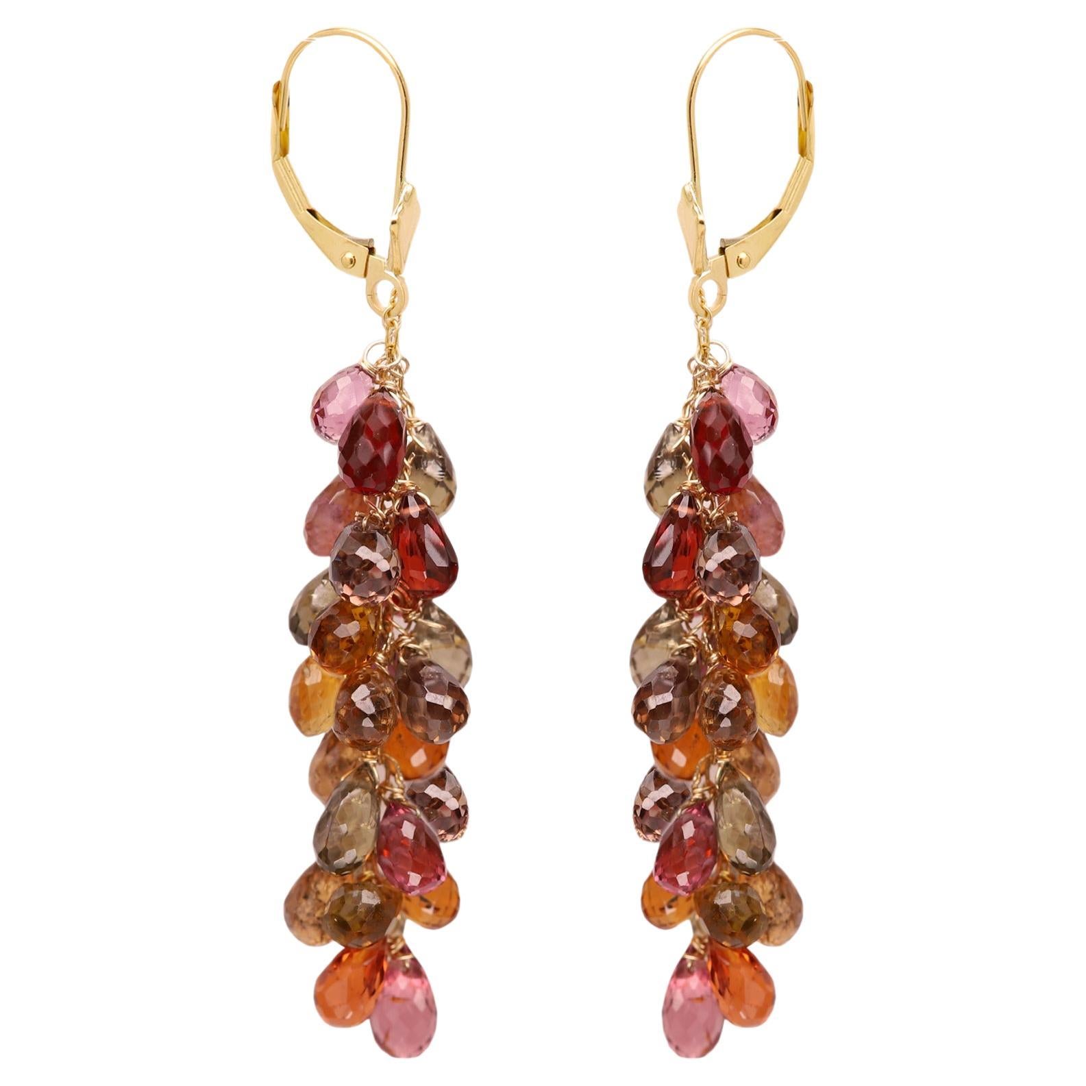 Grape Vine Dangle Earrings Rhodolite Gemstone 14 Karat Gold & Gold Filled wire For Sale