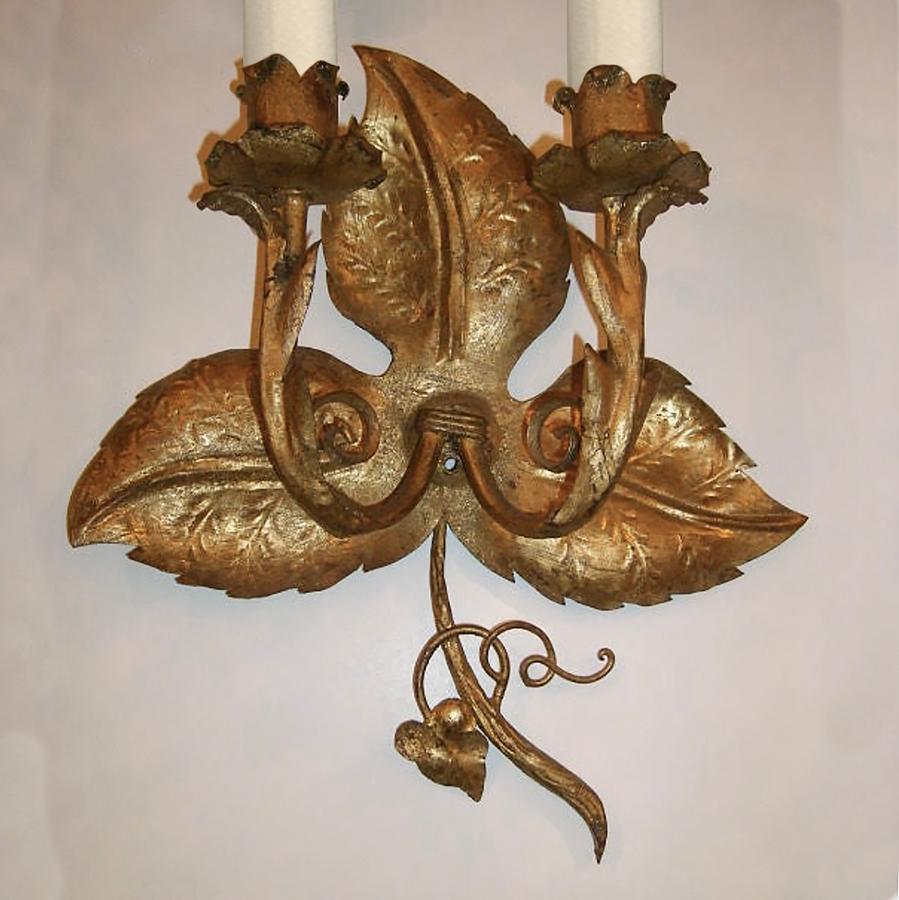 Italian Grape Vine Gilt Sconces For Sale
