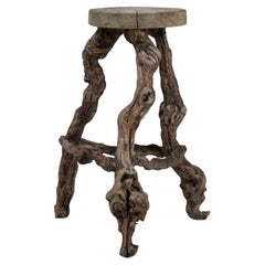Grape Vine Wood Bar Stool, French Design, 1970s, Comfortable Seating