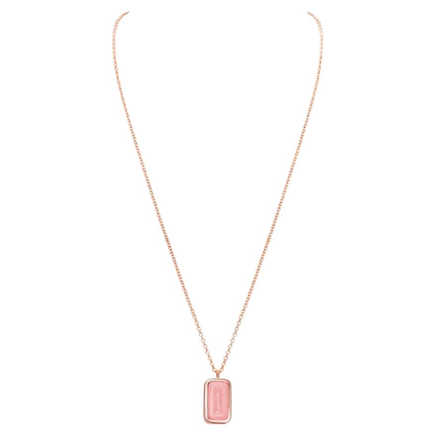 Grapefruit Pfefferminz Necklace, 14 Karat Rose Gold Carved Pink Opal Pendant For Sale