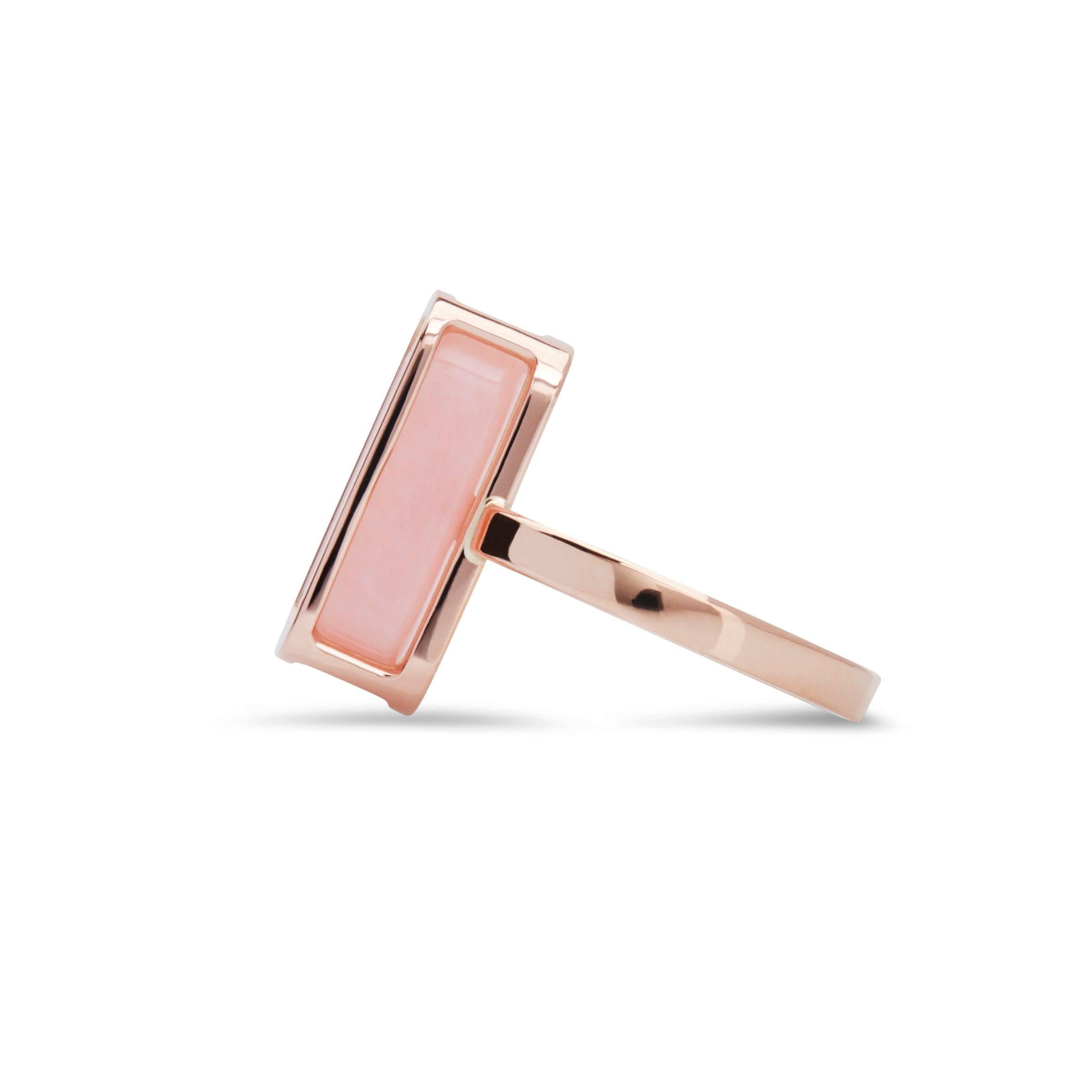 For Sale:  Grapefruit Pfefferminz Ring, 14 Karat Rose Gold Carved Pink Opal Cocktail Ring 2