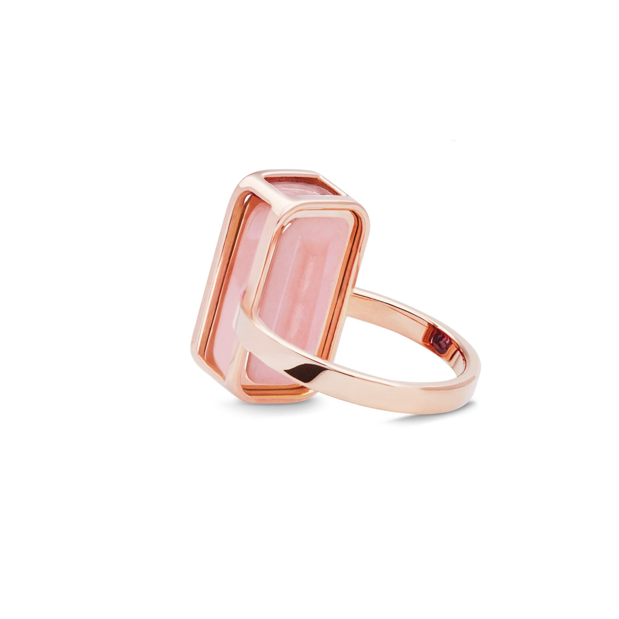 For Sale:  Grapefruit Pfefferminz Ring, 14 Karat Rose Gold Carved Pink Opal Cocktail Ring 3
