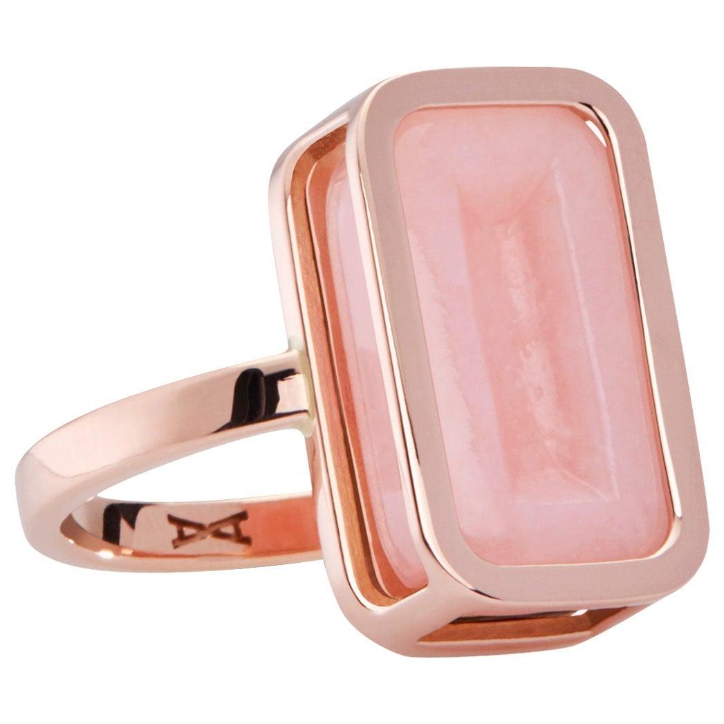 For Sale:  Grapefruit Pfefferminz Ring, 14 Karat Rose Gold Carved Pink Opal Cocktail Ring