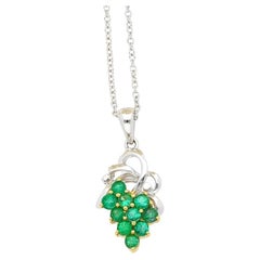 Grapevine Motif Emerald and Diamond Pendant Necklace in 18K Gold