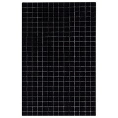 Black White Graph Check Wool Area Rug 5x8