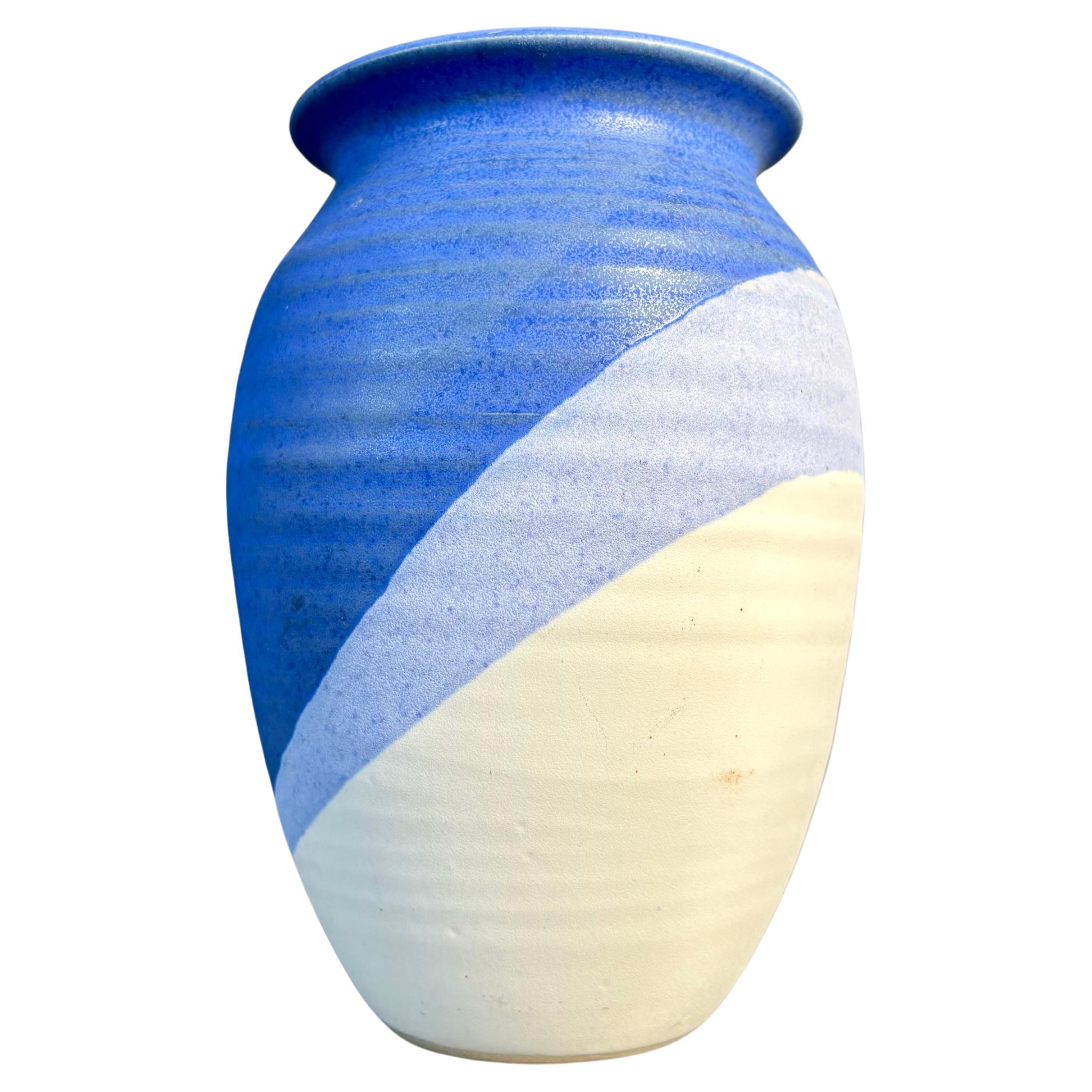 Graphic 1980s Blue, Lilac, White Glazed Vase, Denmark