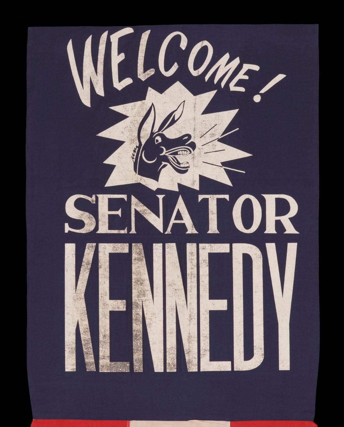 American Graphic Banner Welcoming John F. Kennedy as Senator from Massachusetts
