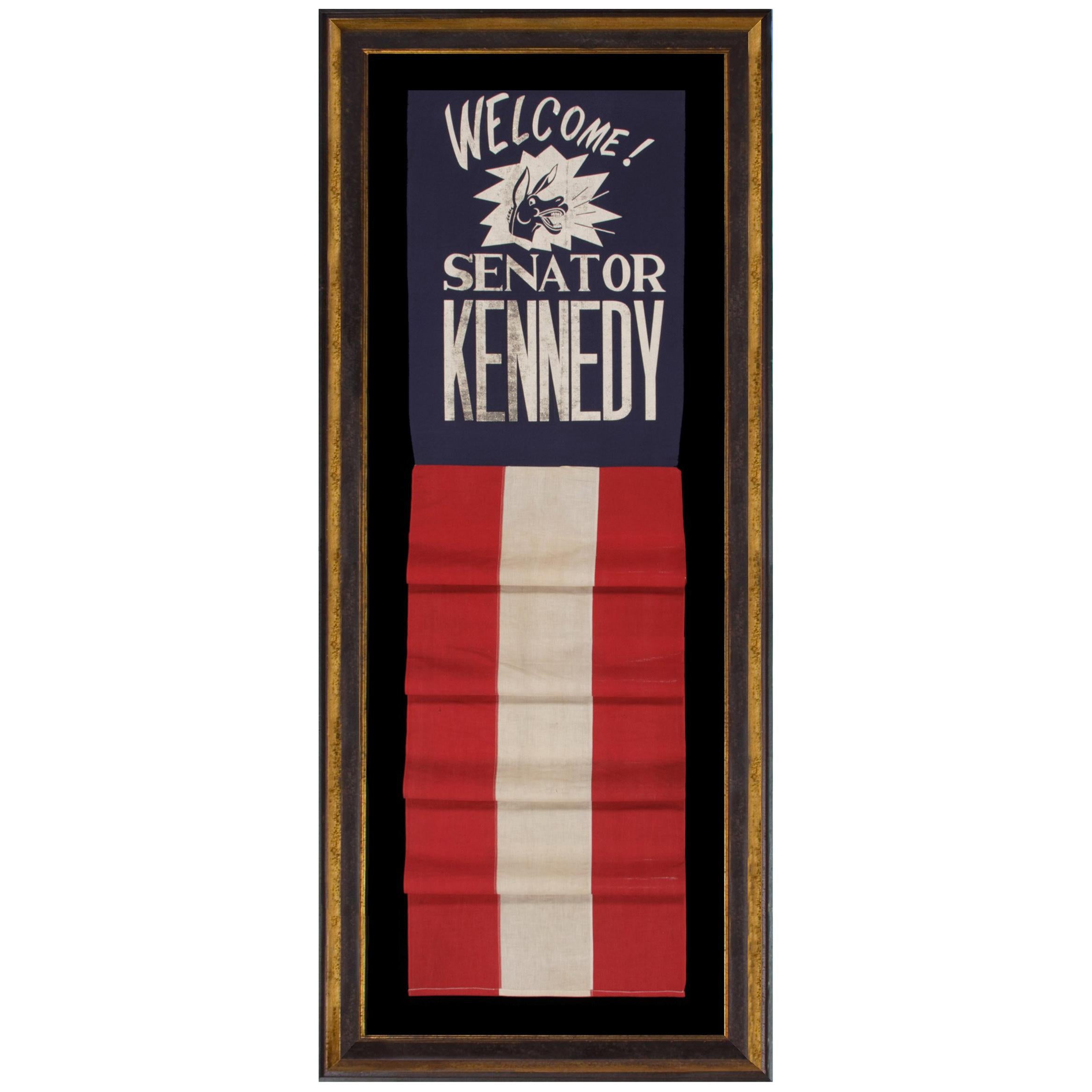 Graphic Banner Welcoming John F. Kennedy as Senator from Massachusetts