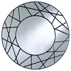Graphic Black Contemporary Sculptural Circular Wall Mirror by Deknudt Mirrors