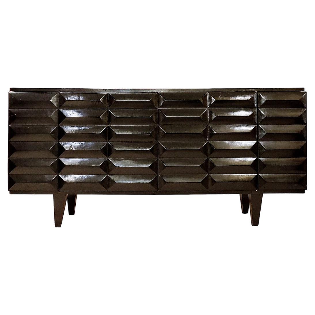 Graphic black laquered Sideboard/bar - 1960s For Sale