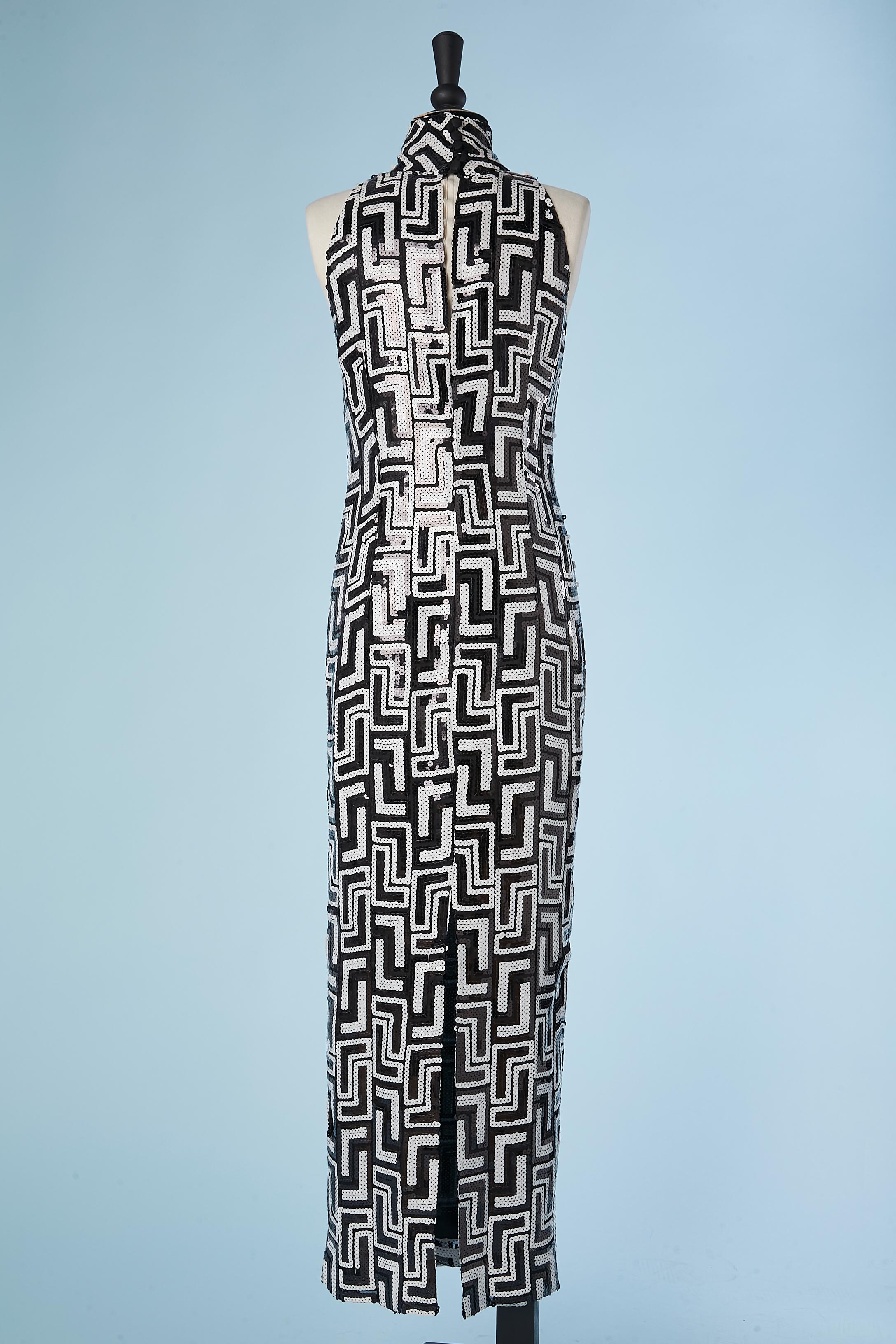 Graphic black & white sequin sleeveless evening dress Gianfranco Ferré  2