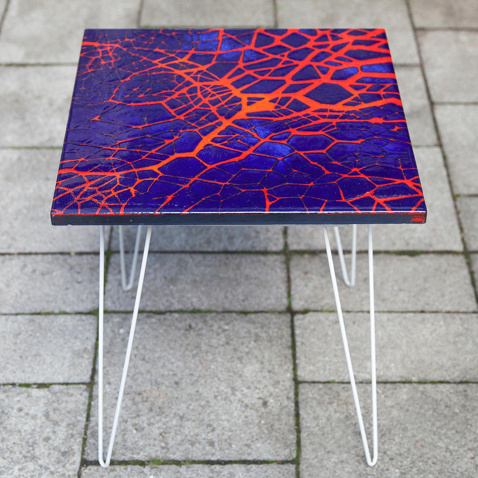 Mid-Century Modern Graphic Blue Red Enamel Side, 1960s