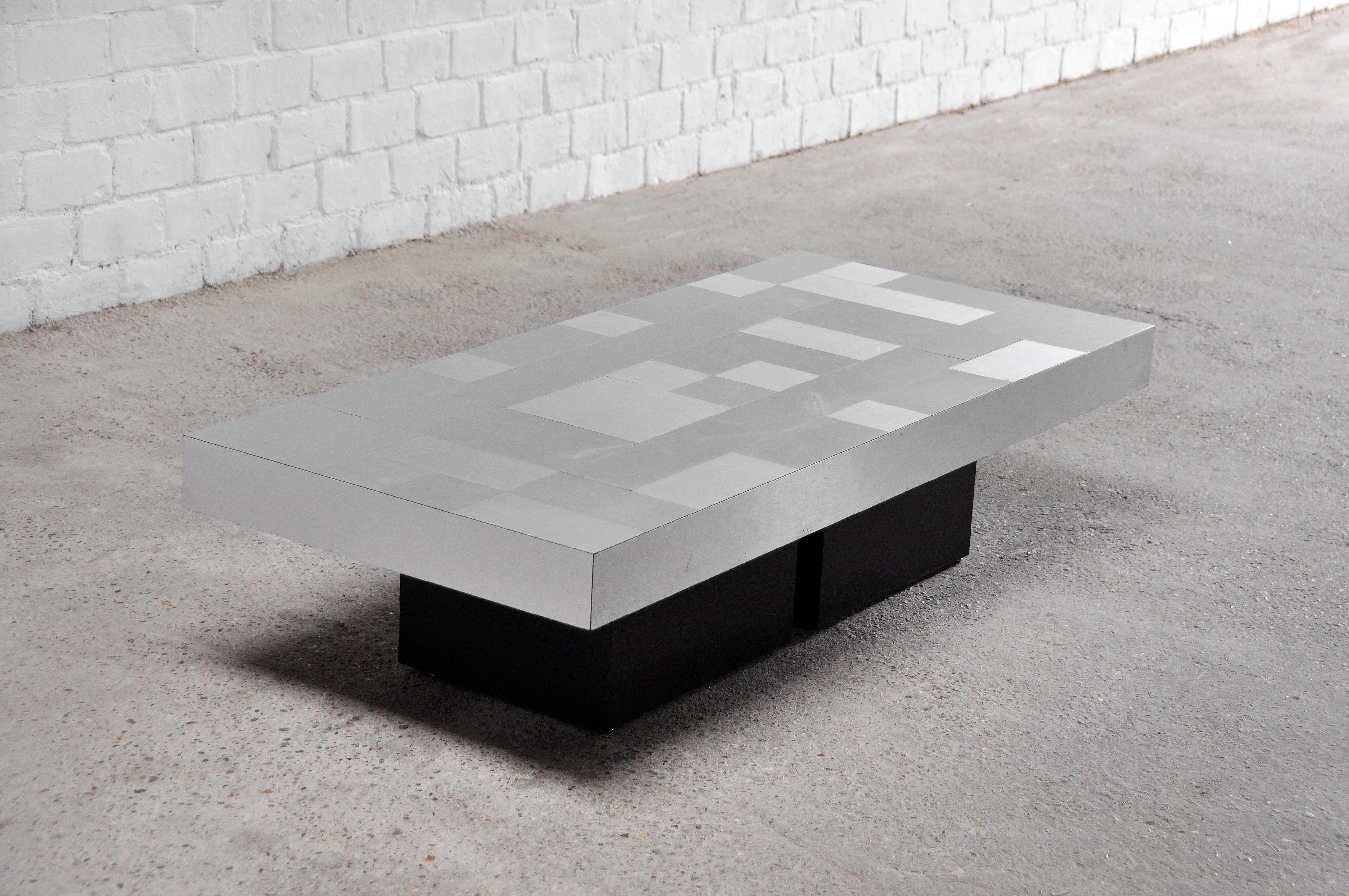 Mid-Century Modern Graphic Brushed Aluminium Coffee Table, Italy, 1970s